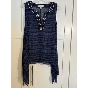 Michael Kors Women‎ L Blouse Top Sheer Airy Boho Side Bow Sleeveless